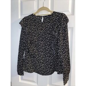 Saks Fifth ave Black White Long Sleeve Blouse‎ Size M